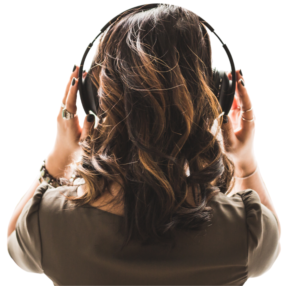 woman listening to headphones